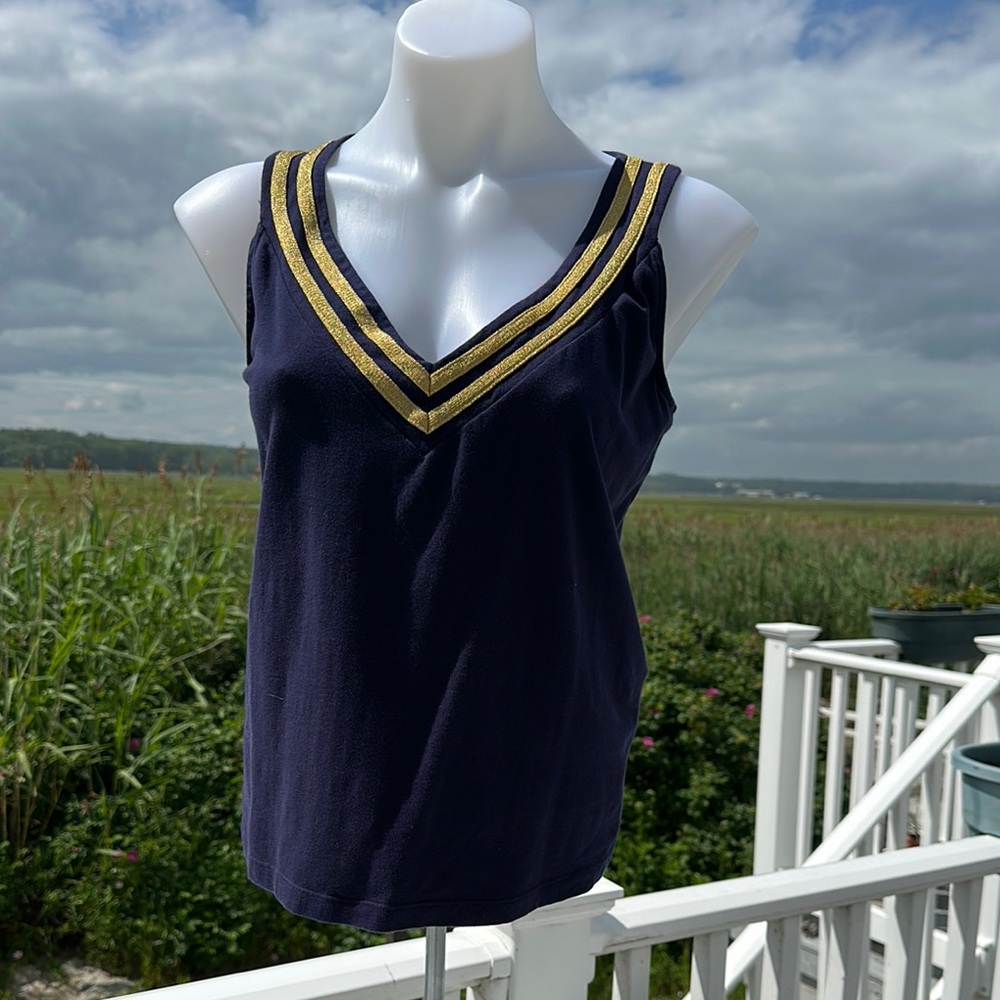 Blue and Gold Tank Top with Sporty Stripes